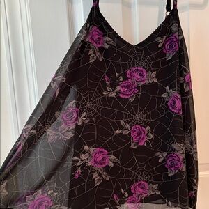 Torrid Sophie 0 purple roses spiderweb goth chiffon cami tank top